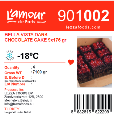 Bella Vista Dark Chocolate Mono Cake 9 Pieces (Mono Cikolatali Bella Vista Pasta 9 Adet)