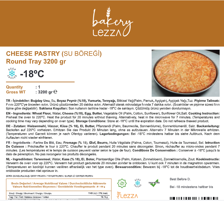 Cheese Pastry with Cheese (Su Boregi) Round Tray 3000 gr