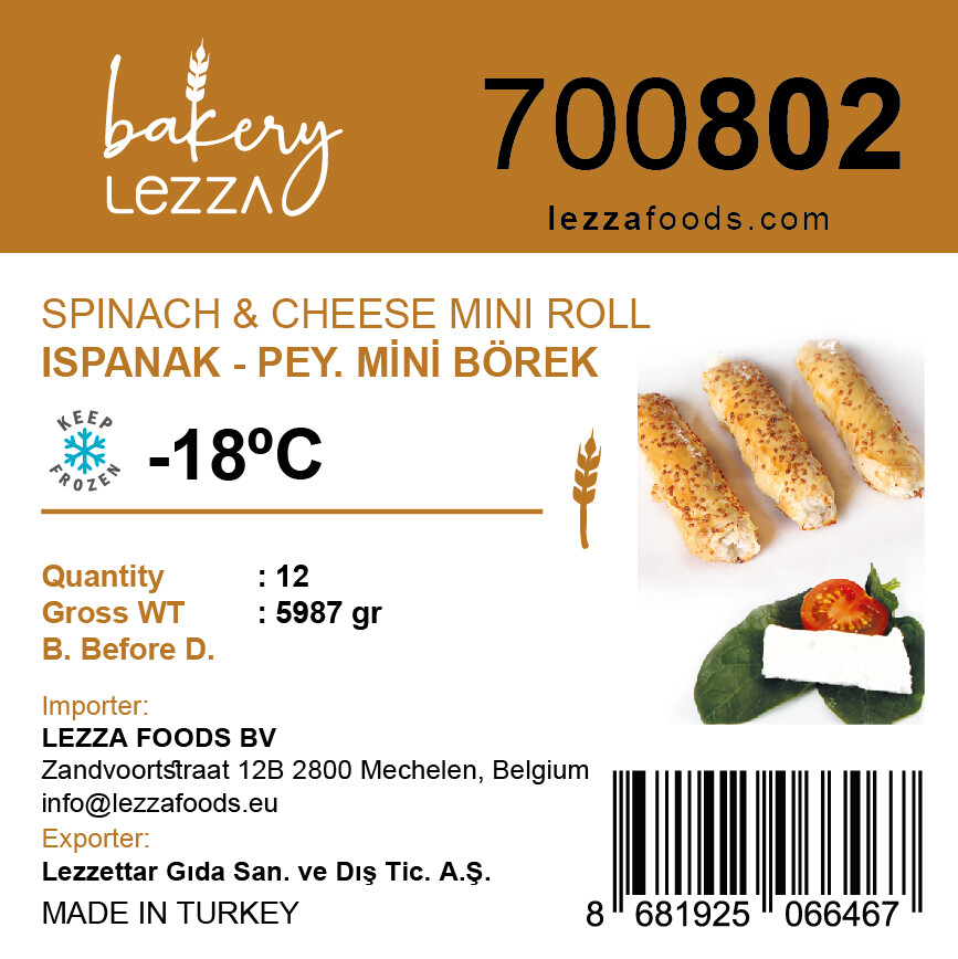 Cheese&Spinach Mini Roll (Ispanak&Peynirli Mini Borek) 500 gr