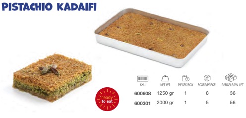 LEZZA Kadaifi with Pistachios Tray (Fistikli Kadayif) 2000 gr