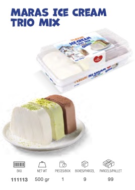[111113] LEZZA Maras Ice Cream Trio Mix Plain, Chocolate, Pistachio (Karisik-Sade, Kakolu, Fistikli) 500 gr (111101)