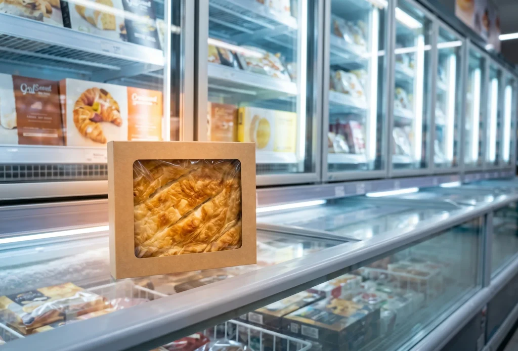 borek wholesale retail — Turkish pastry in European supermarket frozen bakery section