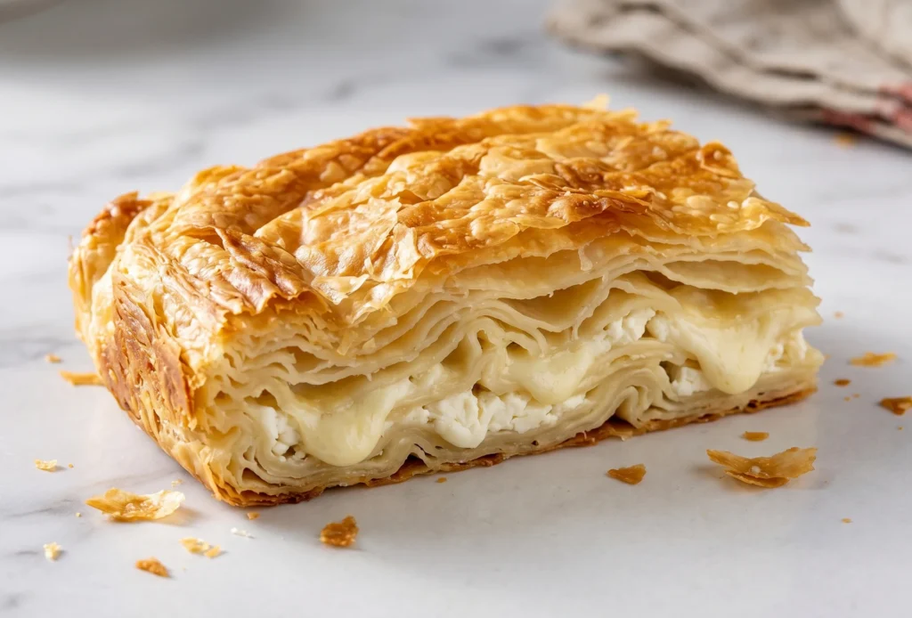 cheese borek quality check — filo layers and white cheese filling for European buyers