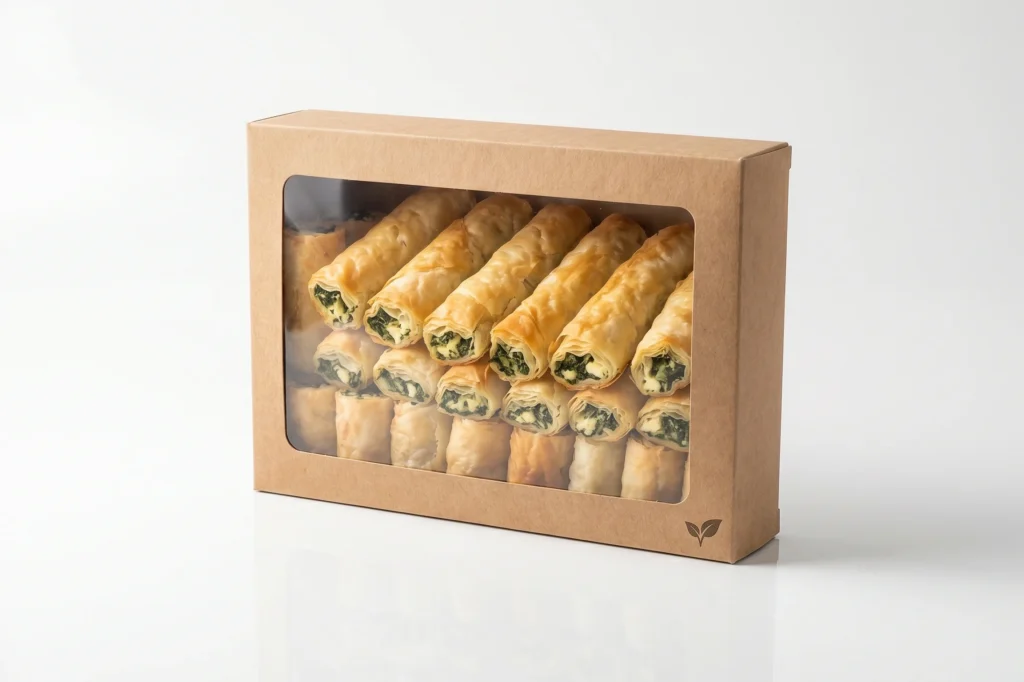 spinach borek retail — frozen Turkish pastry for European supermarket vegetarian range