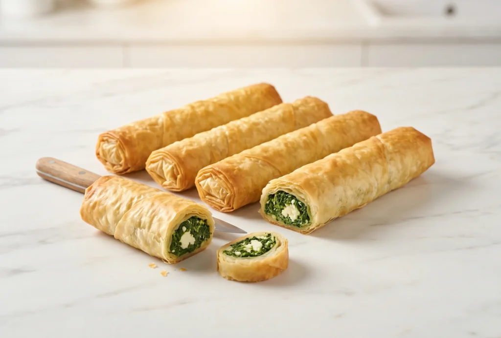 spinach borek Turkish filo pastry for European HoReCa menus — spinach and cheese rulo rolls