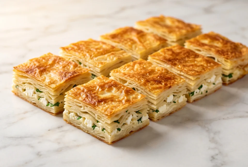 su borek Turkish layered pastry for European HoReCa and retail — pre-cut slices with white cheese