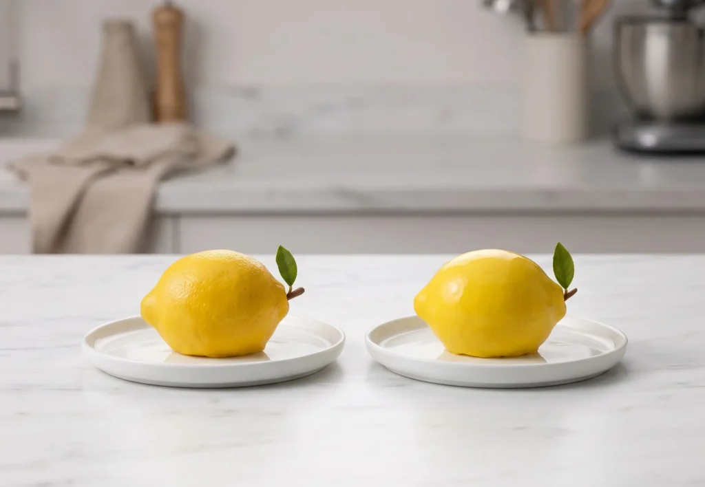 artisan lemon cake producer shell comparison against a real lemon
