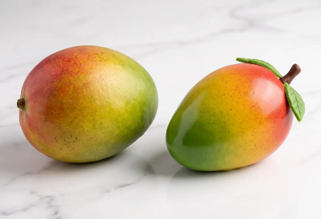 artisan mango cake producer gradient shell comparison against a real mango