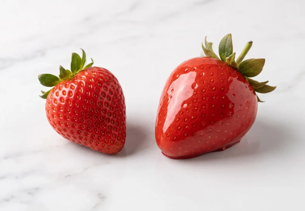 artisan strawberry cake producer shell comparison against a real strawberry