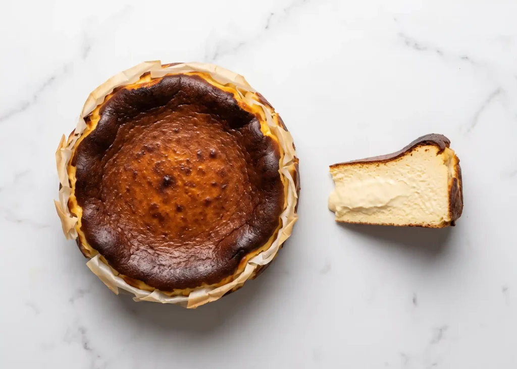 burnt cheesecake formats — whole cake and pre-cut slices for European buyers