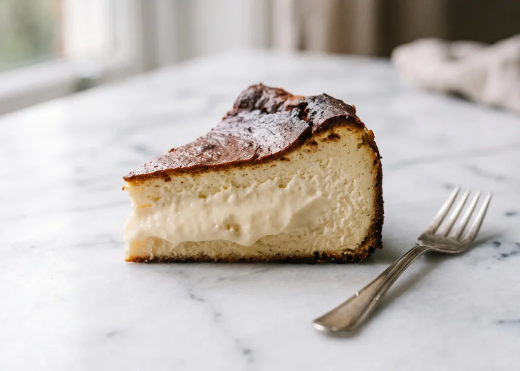 burnt cheesecake quality check — caramelised top and creamy texture evaluation