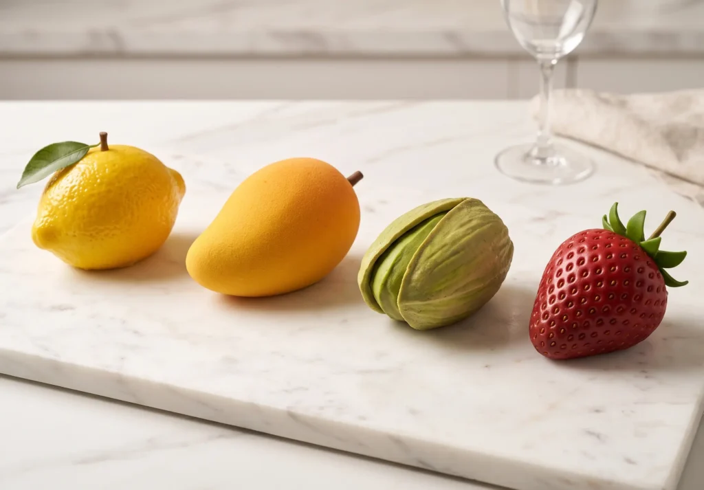 Lezza Foods artisan cake range — four fruit-shaped flavours for European fine dining